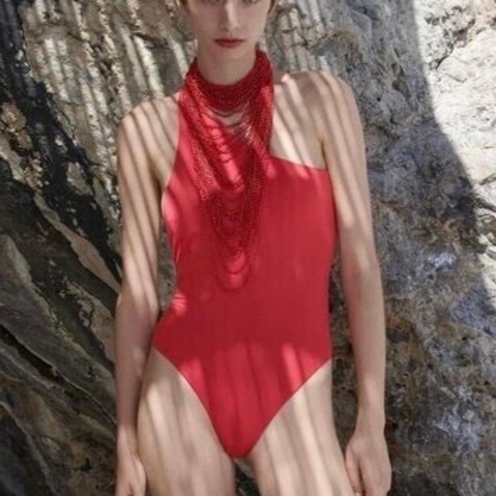 NWT ZARA Coral Asymmetric One-Shoulder One Piece Swimsuit SZ XL - Picture 3 of 6